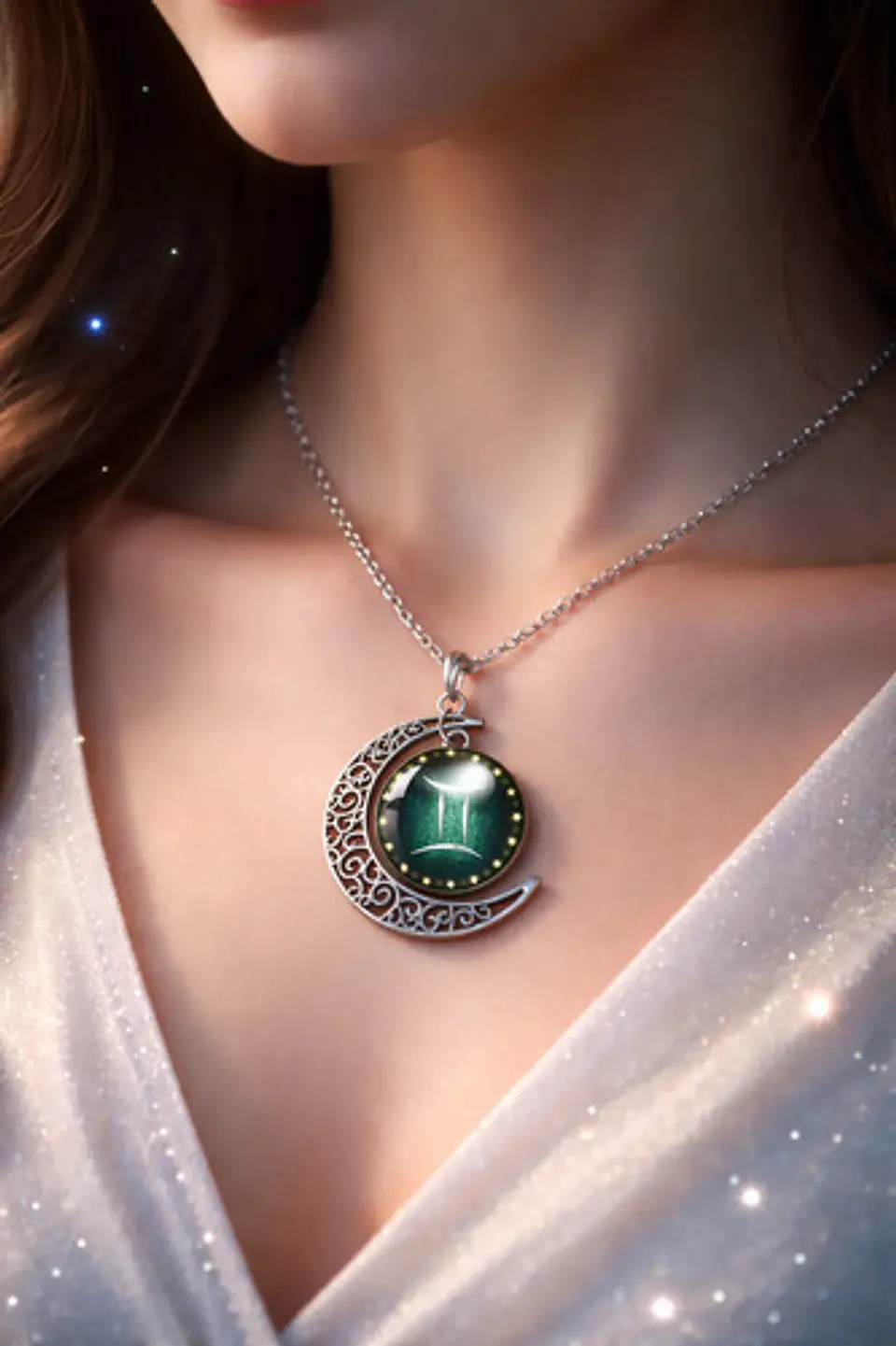 Collar Para Mujer Dije Cabujon Cristal Luna Signos Zodiacal 16