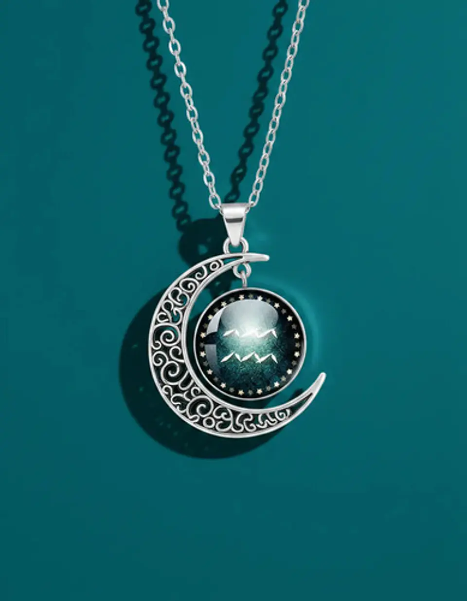 Collar Para Mujer Dije Cabujon Cristal Luna Signos Zodiacal 21