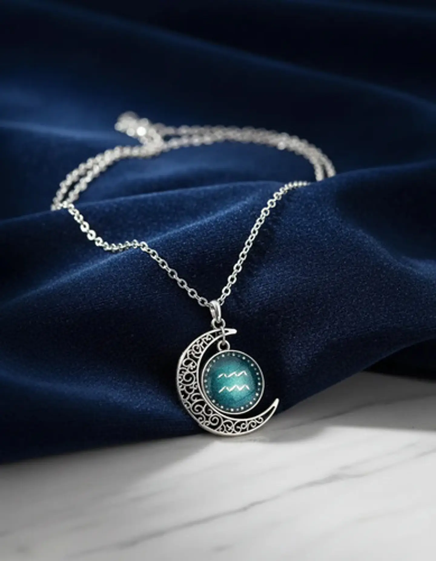 Collar Para Mujer Dije Cabujon Cristal Luna Signos Zodiacal 22