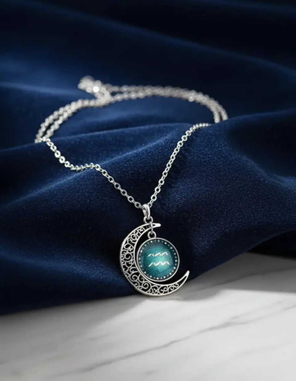 Collar Para Mujer Dije Cabujon Cristal Luna Signos Zodiacal 22