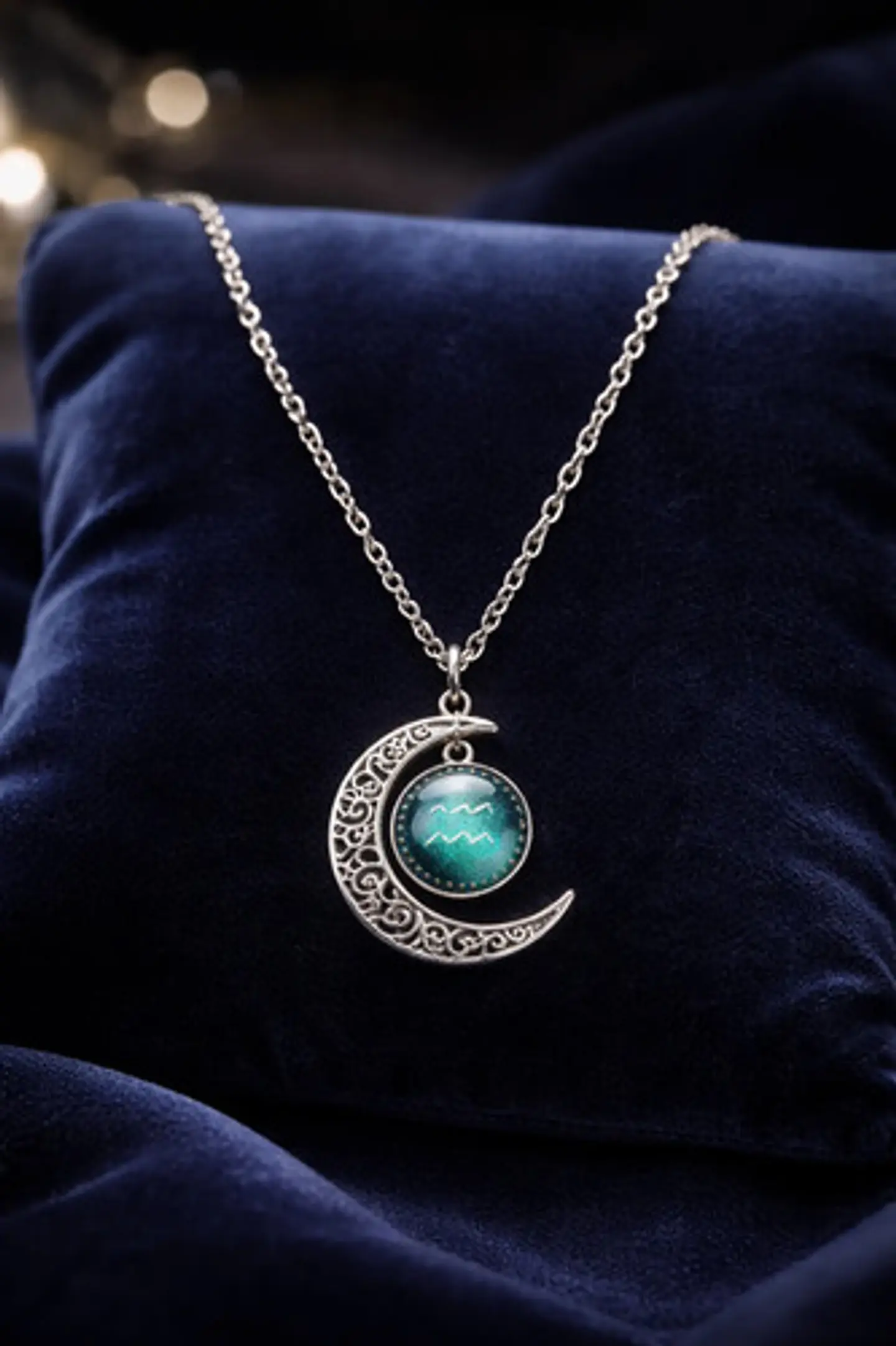Collar Para Mujer Dije Cabujon Cristal Luna Signos Zodiacal 23