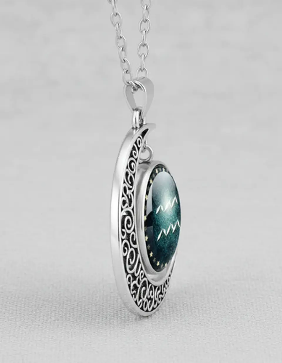 Collar Para Mujer Dije Cabujon Cristal Luna Signos Zodiacal 25