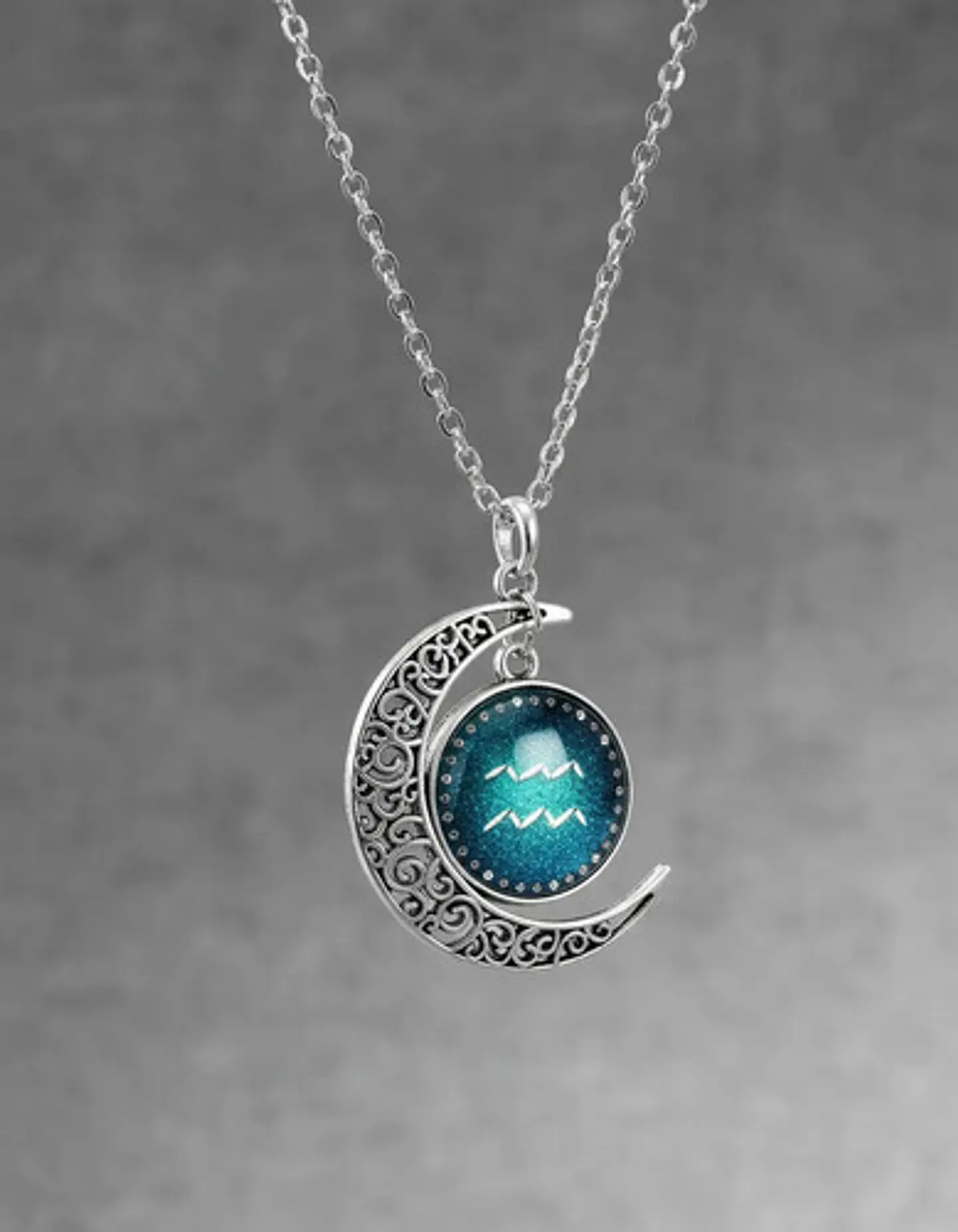 Collar Para Mujer Dije Cabujon Cristal Luna Signos Zodiacal 26