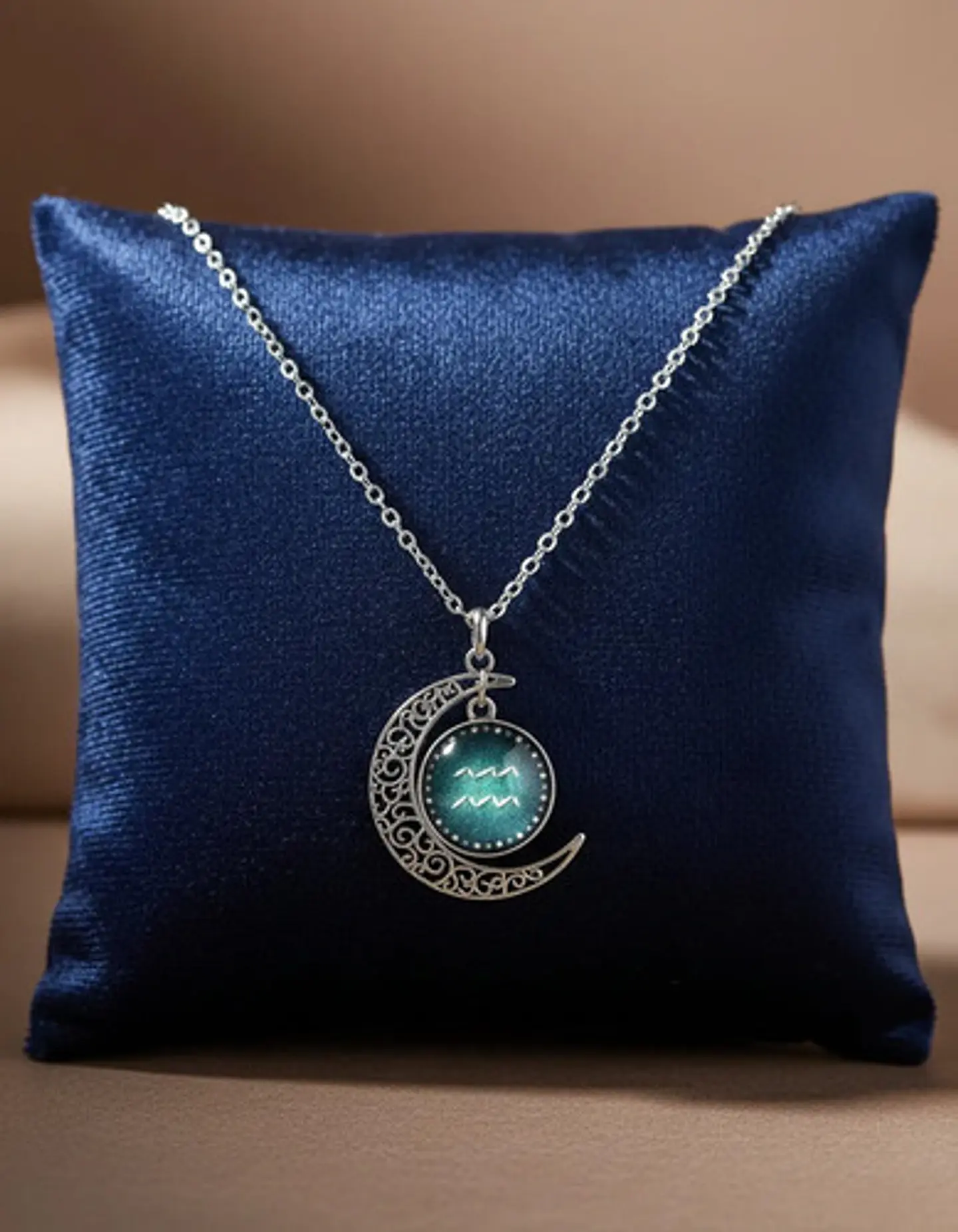Collar Para Mujer Dije Cabujon Cristal Luna Signos Zodiacal 27