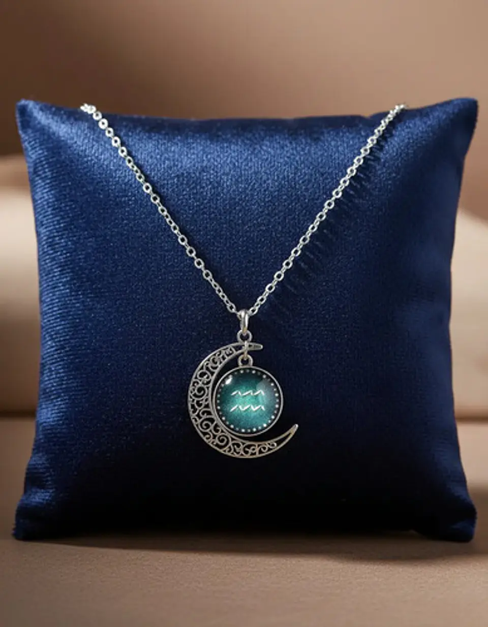 Collar Para Mujer Dije Cabujon Cristal Luna Signos Zodiacal 27