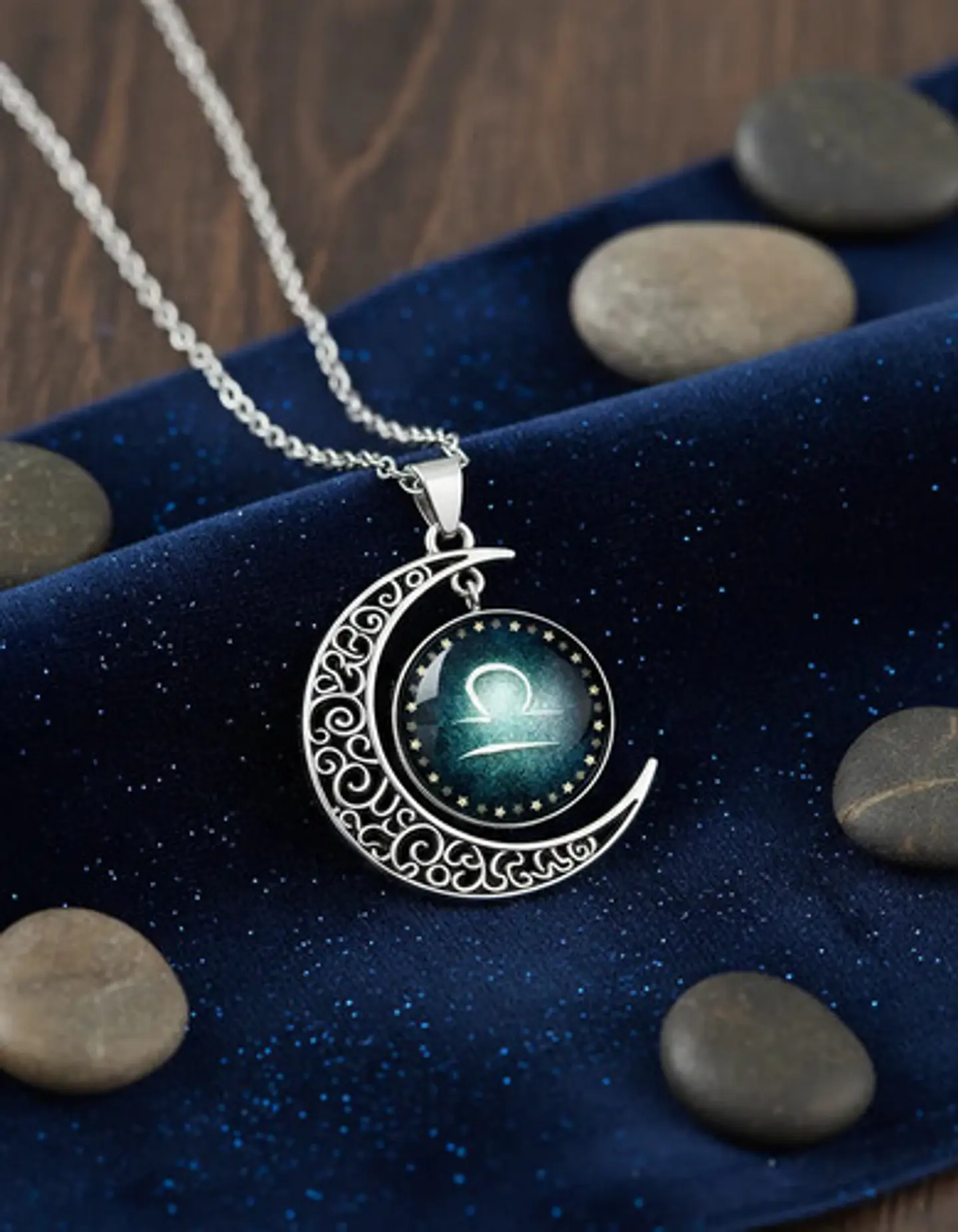 Collar Para Mujer Dije Cabujon Cristal Luna Signos Zodiacal 30