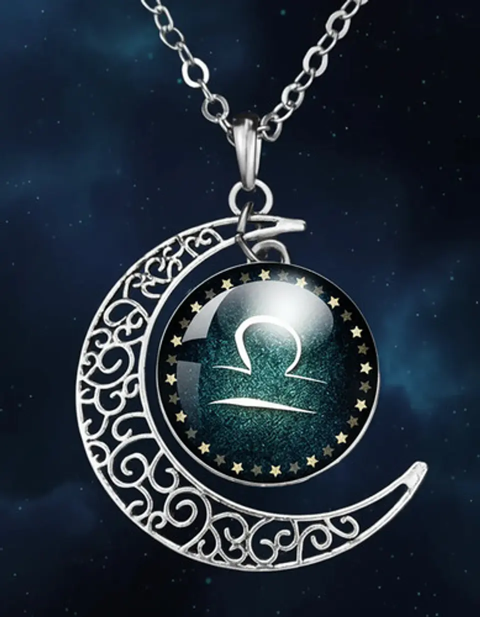 Collar Para Mujer Dije Cabujon Cristal Luna Signos Zodiacal 31