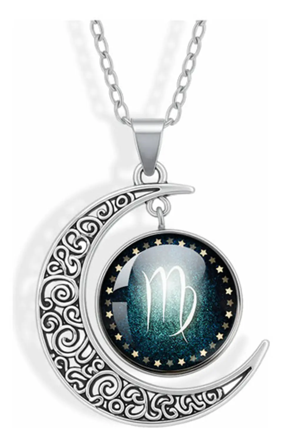 Collar Para Mujer Dije Cabujon Cristal Luna Signos Zodiacal 35