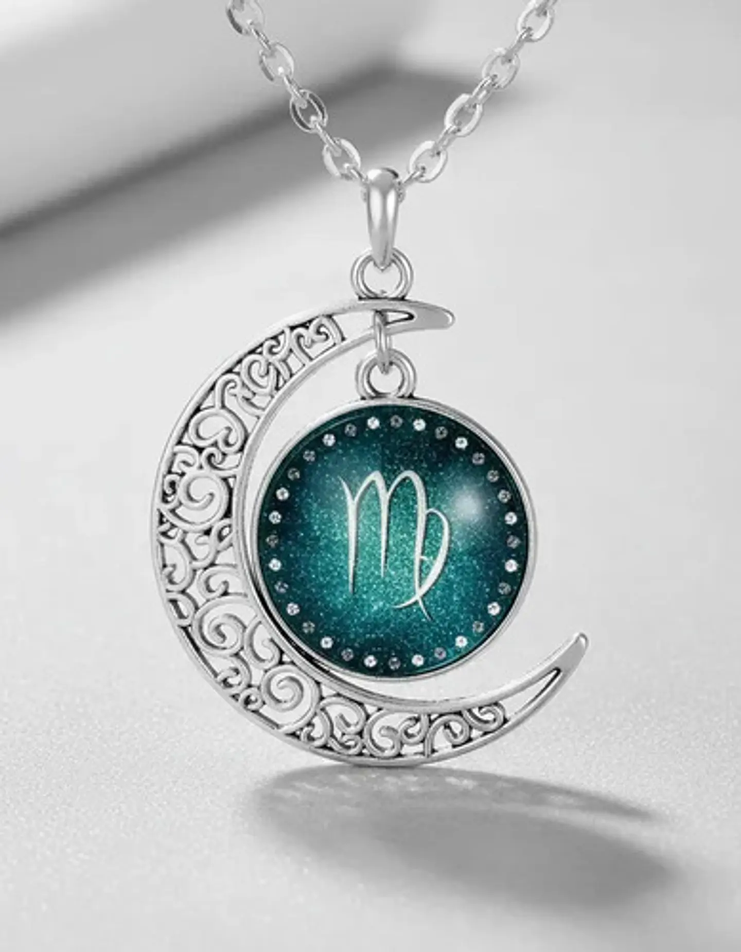 Collar Para Mujer Dije Cabujon Cristal Luna Signos Zodiacal 37