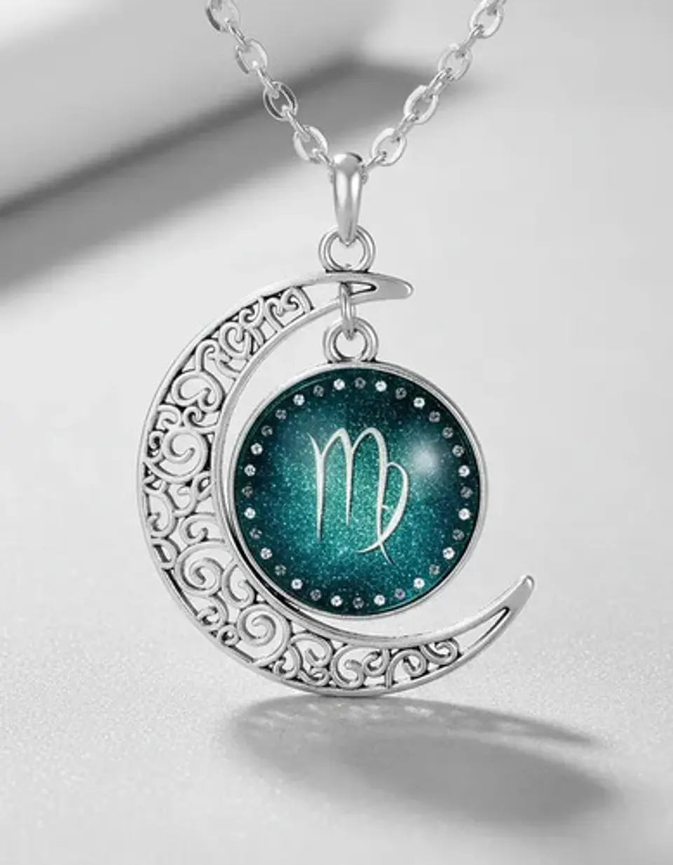 Collar Para Mujer Dije Cabujon Cristal Luna Signos Zodiacal 37