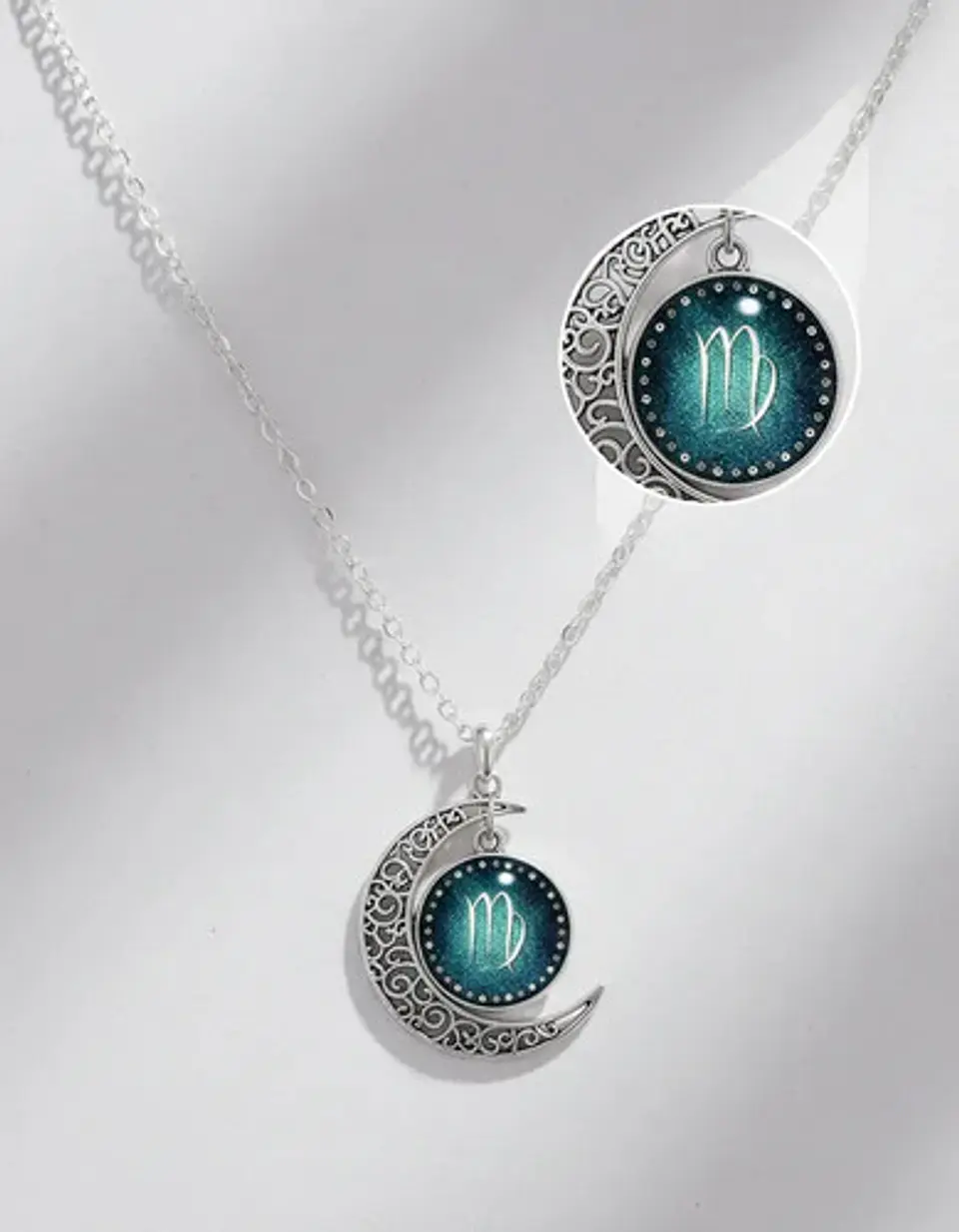 Collar Para Mujer Dije Cabujon Cristal Luna Signos Zodiacal 38