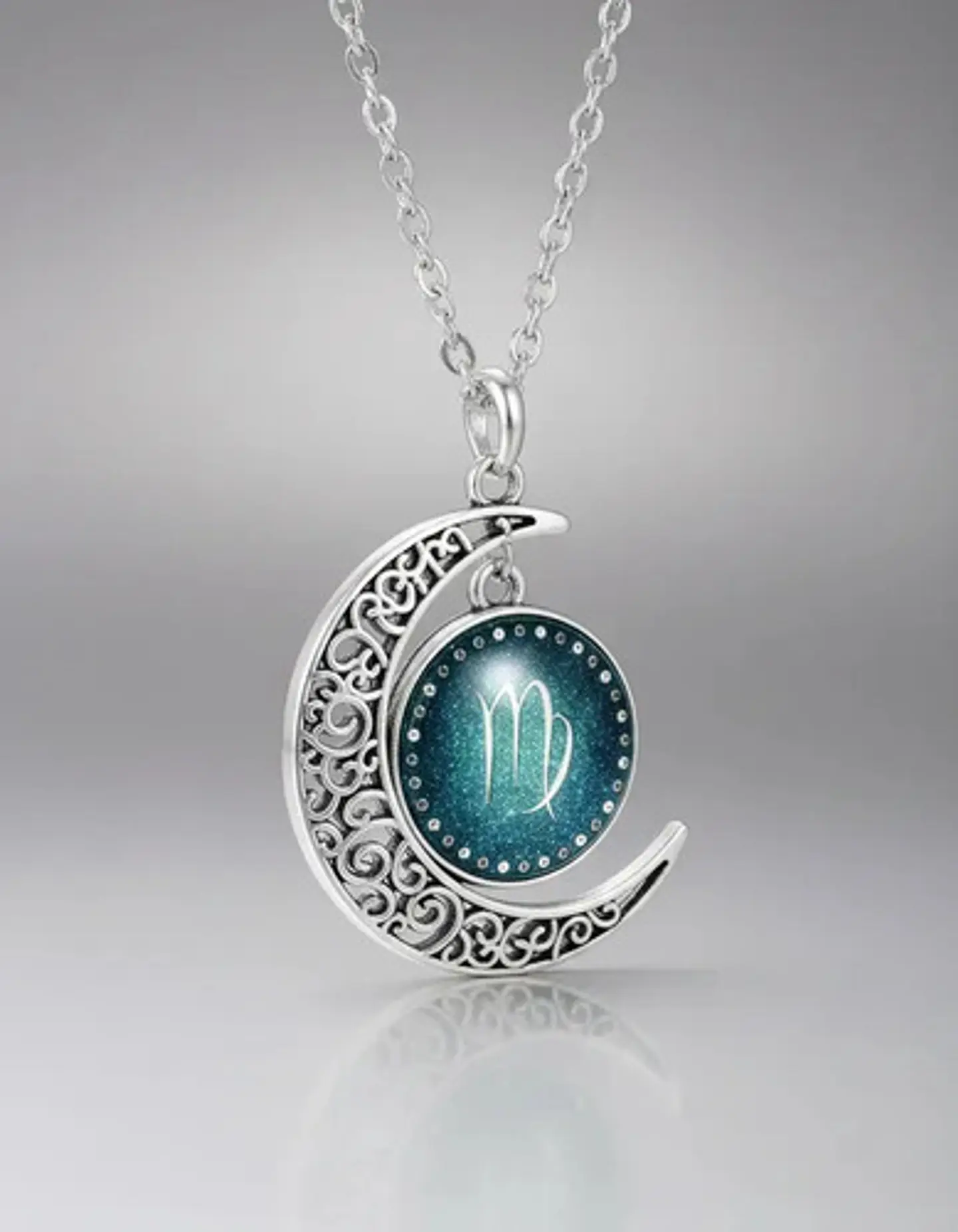 Collar Para Mujer Dije Cabujon Cristal Luna Signos Zodiacal 39