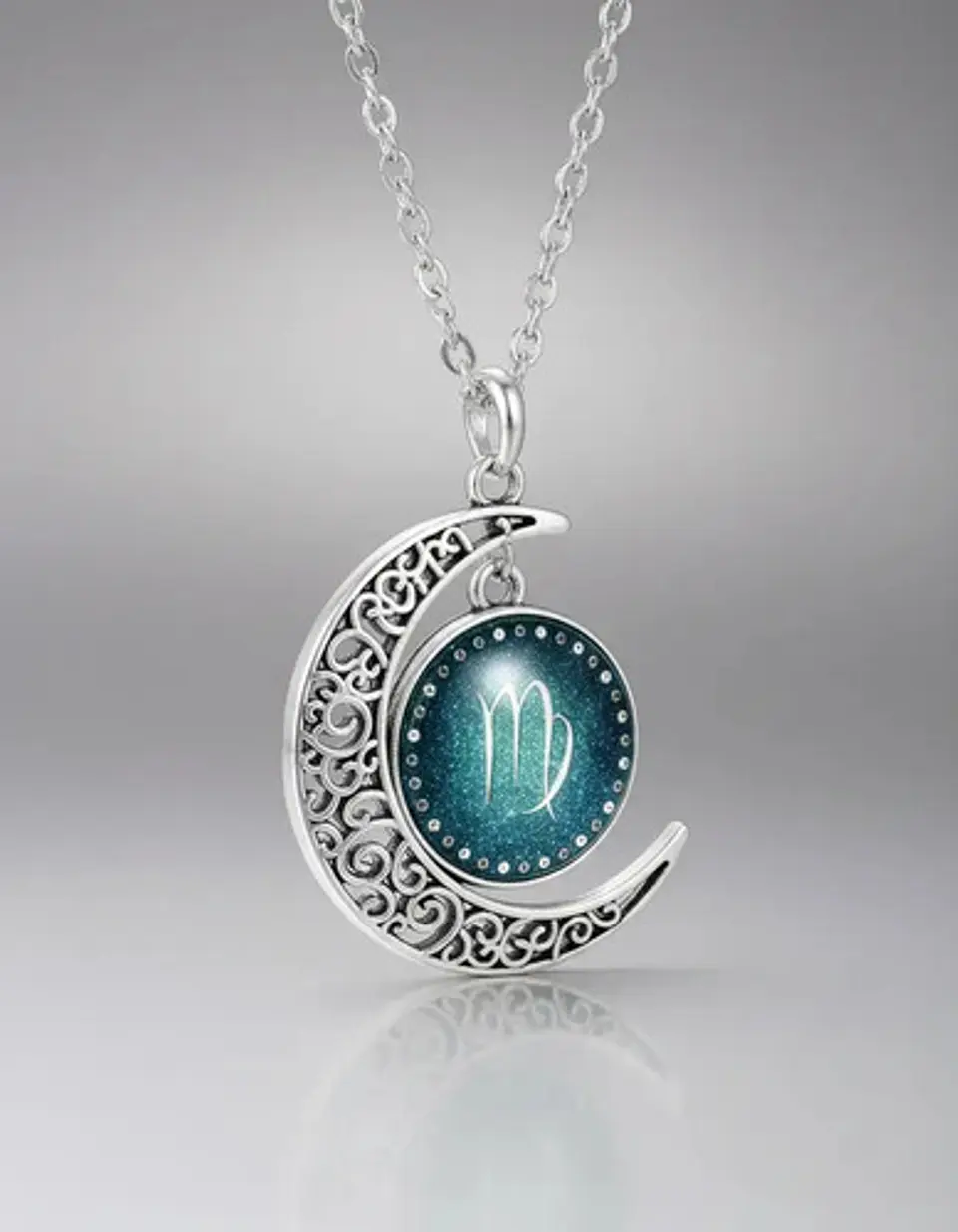 Collar Para Mujer Dije Cabujon Cristal Luna Signos Zodiacal 39