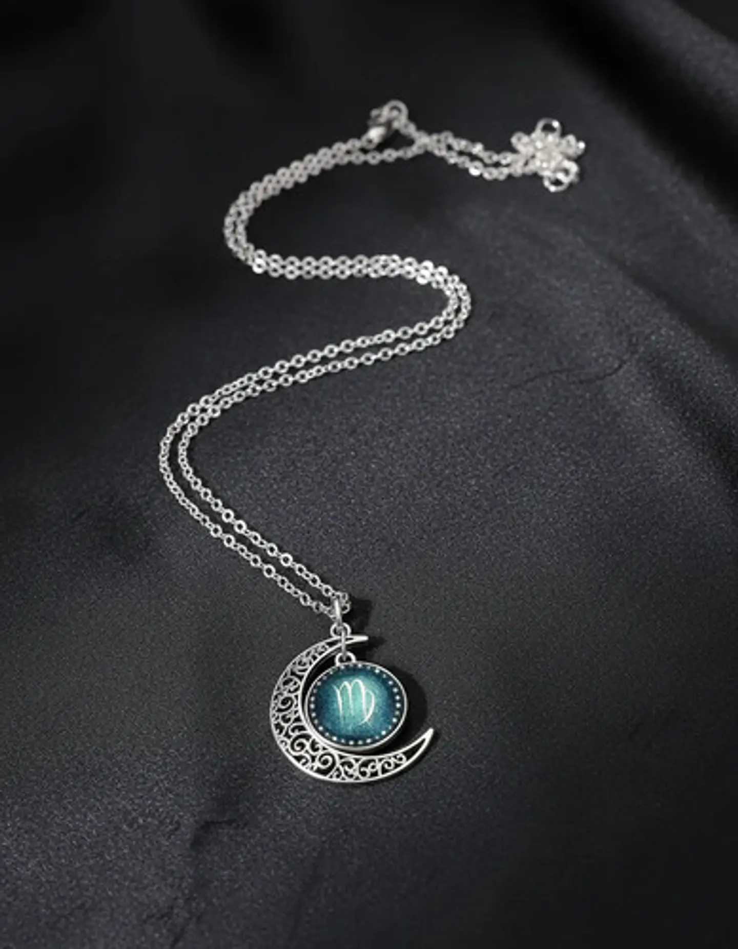 Collar Para Mujer Dije Cabujon Cristal Luna Signos Zodiacal 40