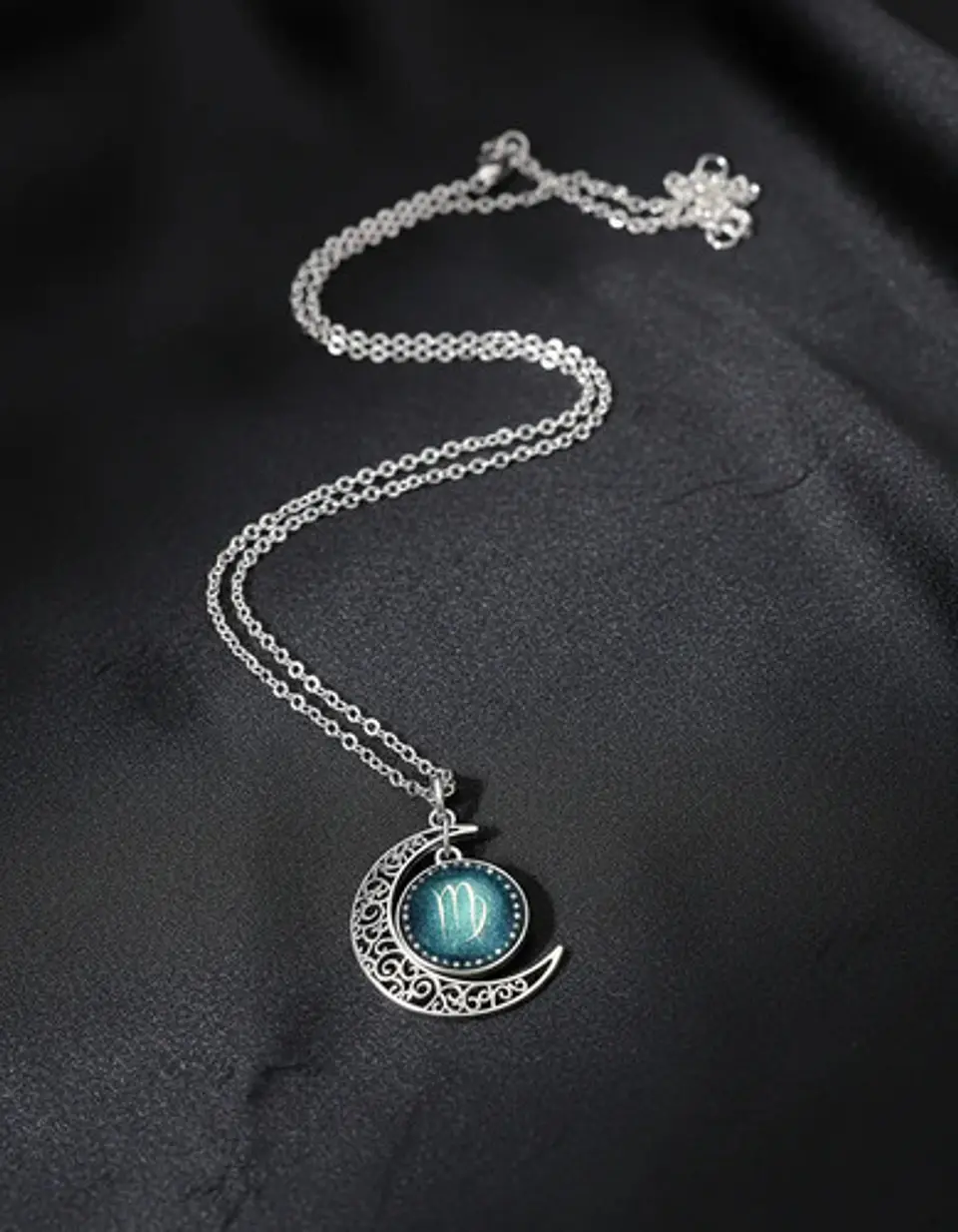 Collar Para Mujer Dije Cabujon Cristal Luna Signos Zodiacal 40