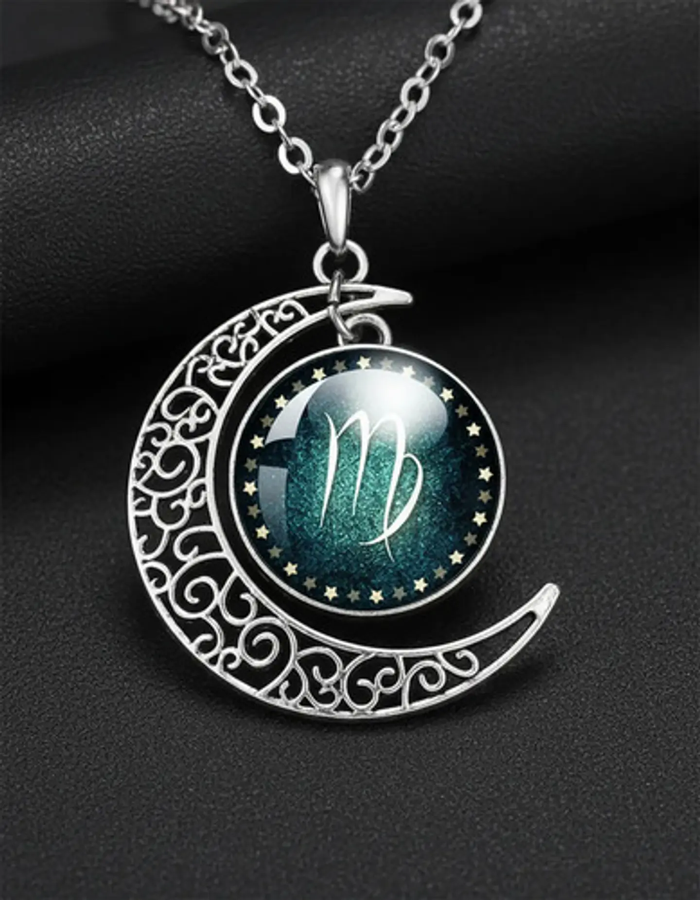 Collar Para Mujer Dije Cabujon Cristal Luna Signos Zodiacal 41