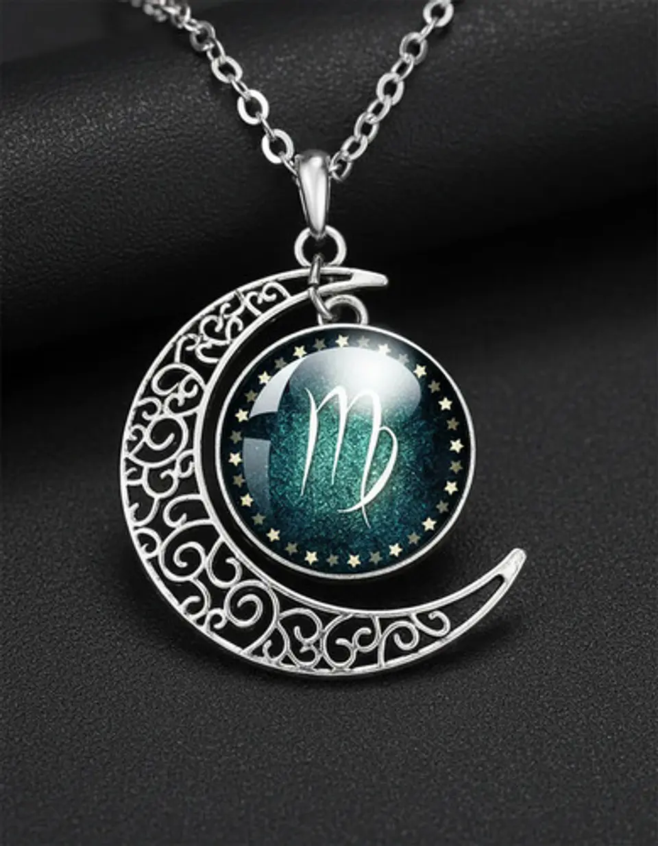 Collar Para Mujer Dije Cabujon Cristal Luna Signos Zodiacal 41