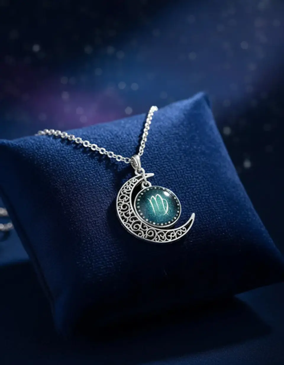 Collar Para Mujer Dije Cabujon Cristal Luna Signos Zodiacal 44