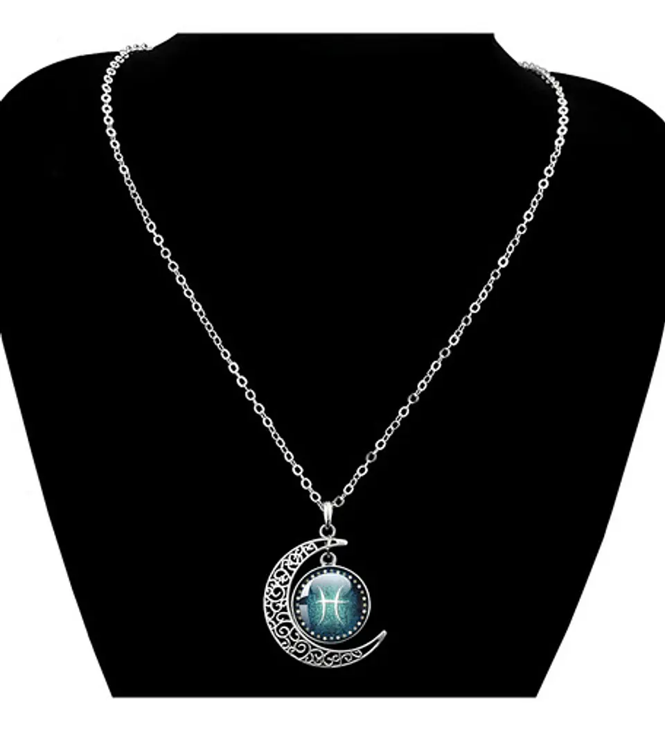 Collar Para Mujer Dije Cabujon Cristal Luna Signos Zodiacal 46