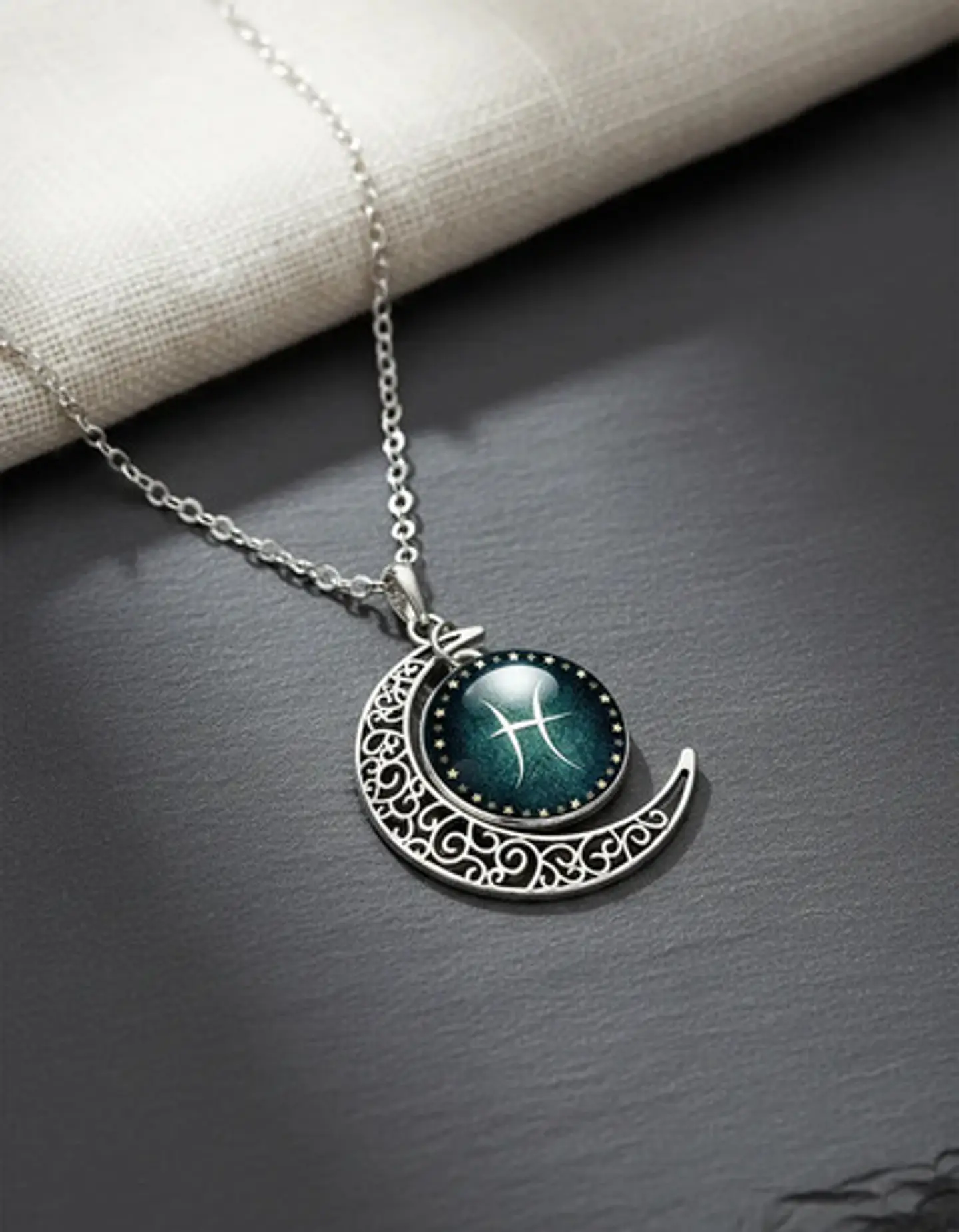 Collar Para Mujer Dije Cabujon Cristal Luna Signos Zodiacal 47