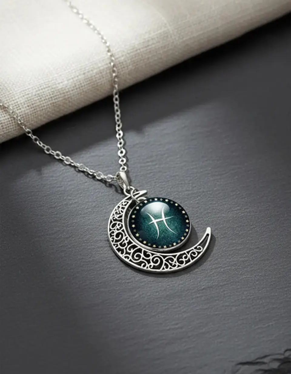 Collar Para Mujer Dije Cabujon Cristal Luna Signos Zodiacal 47