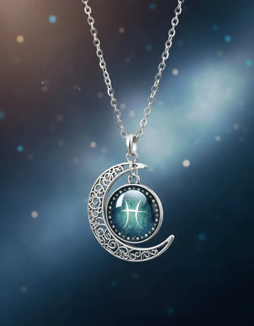 Collar Para Mujer Dije Cabujon Cristal Luna Signos Zodiacal 48