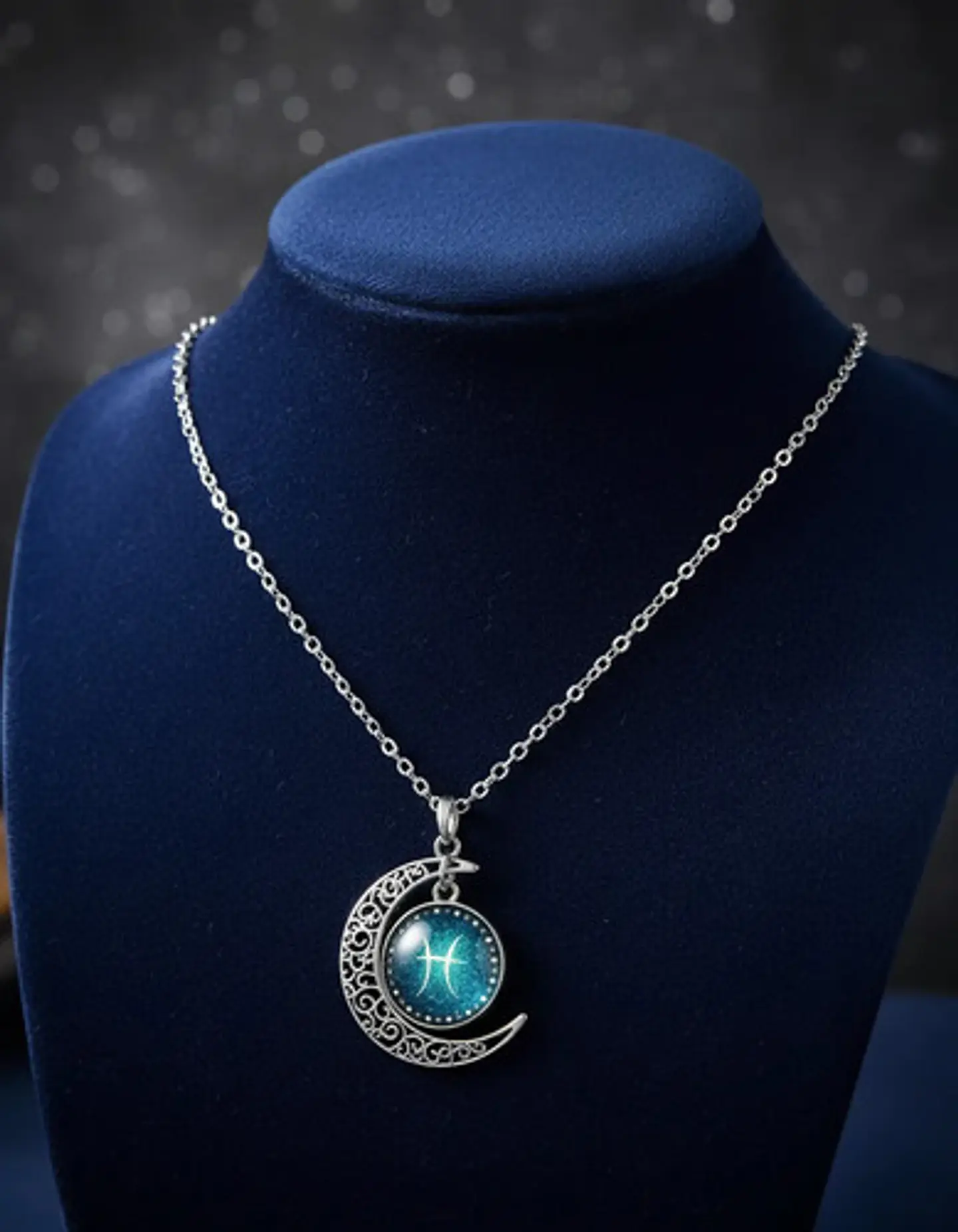 Collar Para Mujer Dije Cabujon Cristal Luna Signos Zodiacal 49