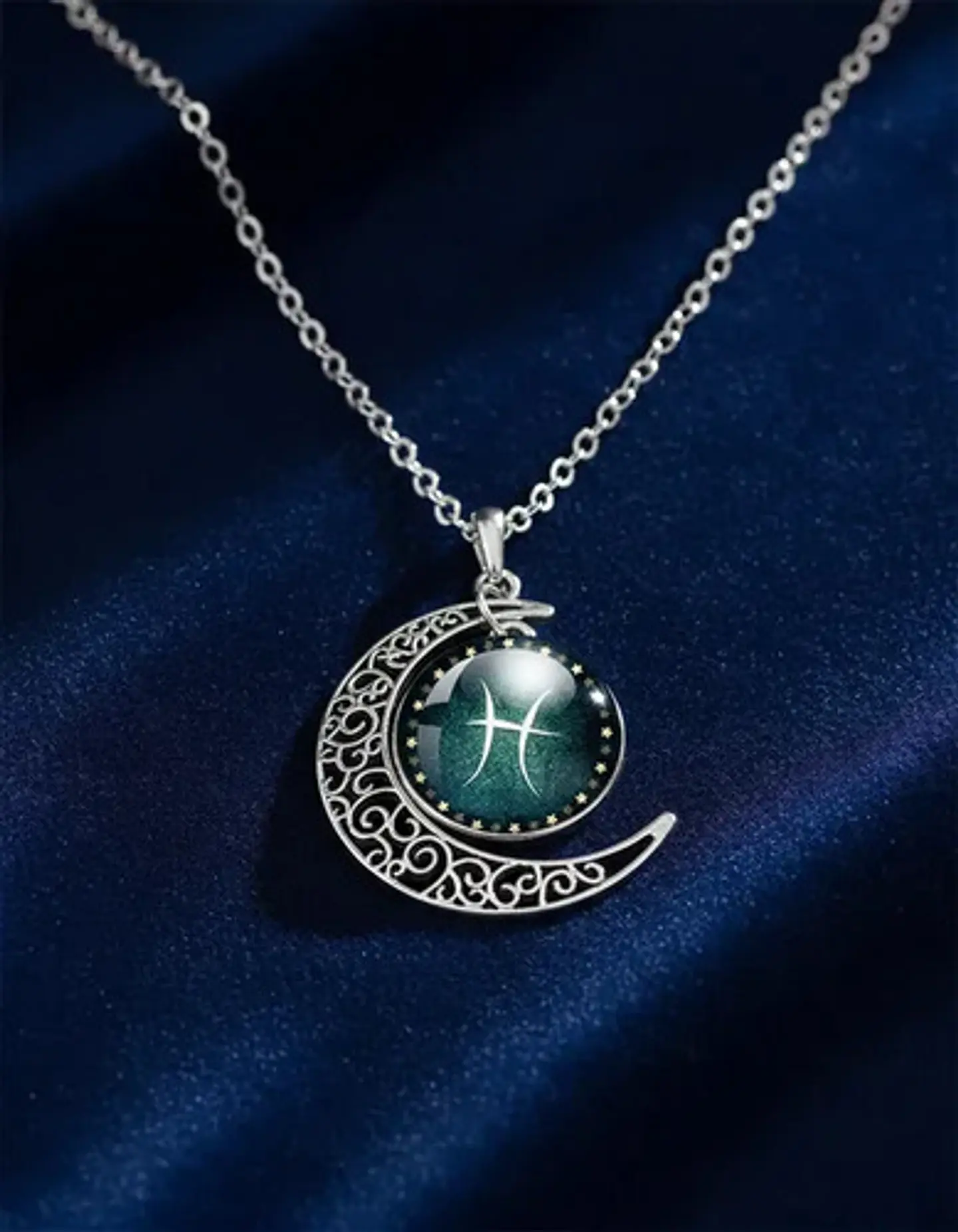 Collar Para Mujer Dije Cabujon Cristal Luna Signos Zodiacal 50
