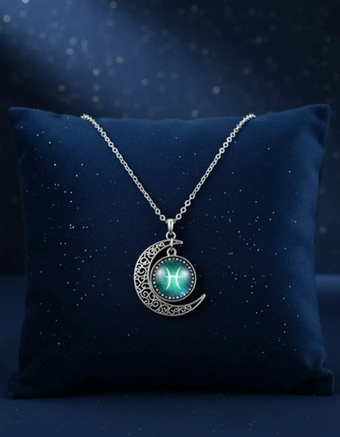 Collar Para Mujer Dije Cabujon Cristal Luna Signos Zodiacal 51