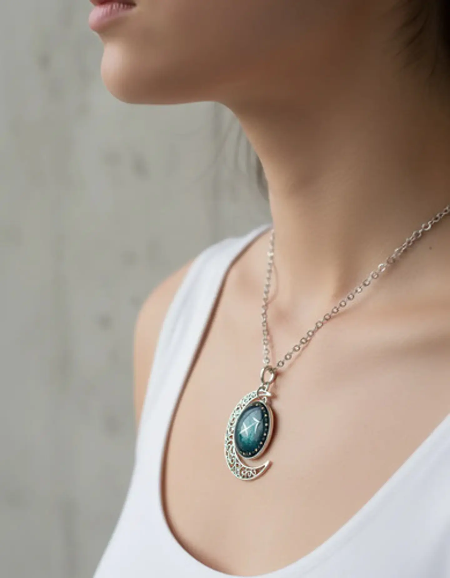 Collar Para Mujer Dije Cabujon Cristal Luna Signos Zodiacal 55