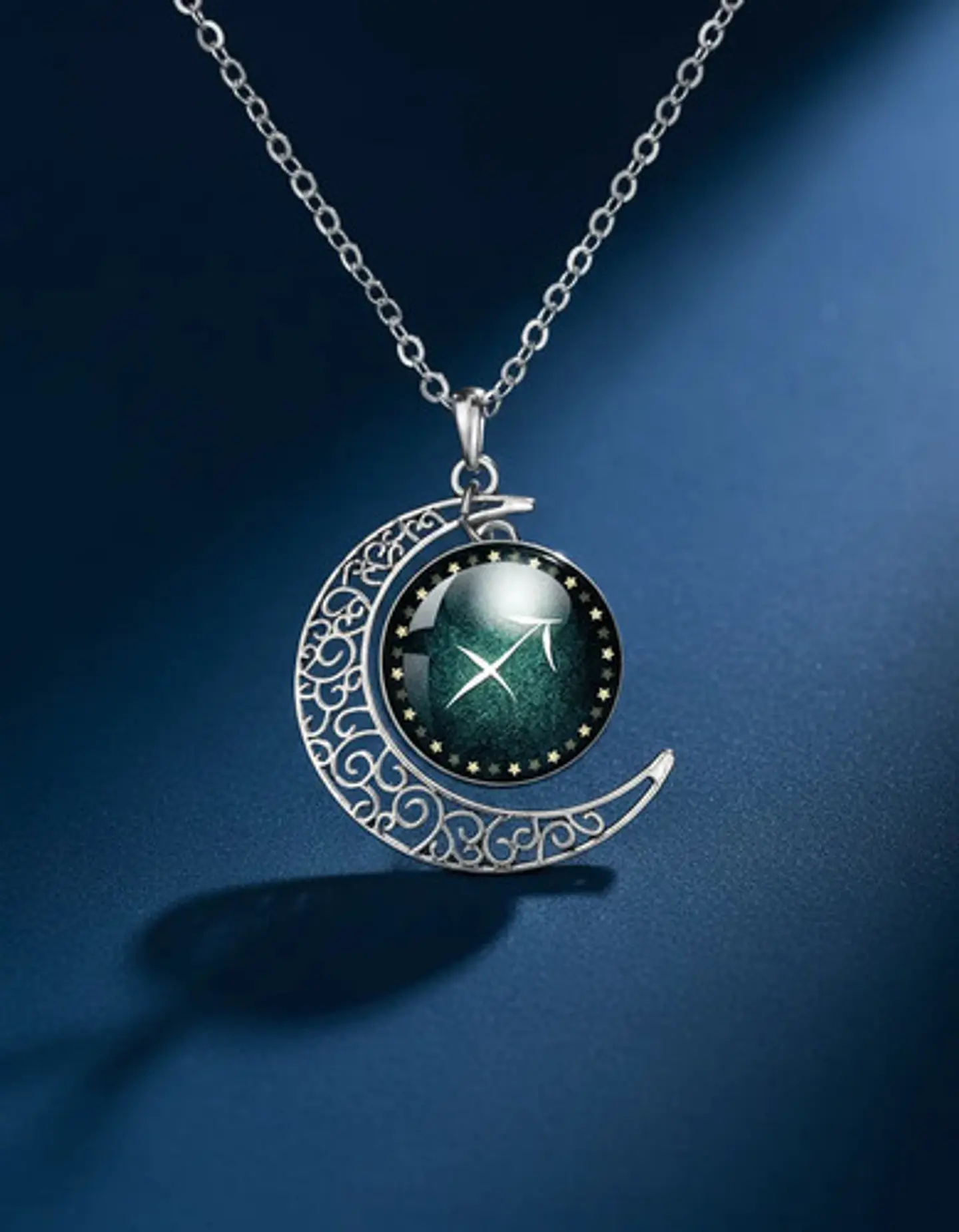 Collar Para Mujer Dije Cabujon Cristal Luna Signos Zodiacal 56