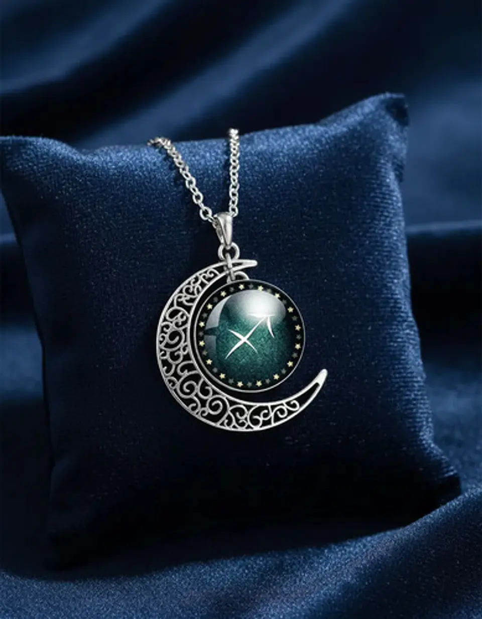 Collar Para Mujer Dije Cabujon Cristal Luna Signos Zodiacal 57