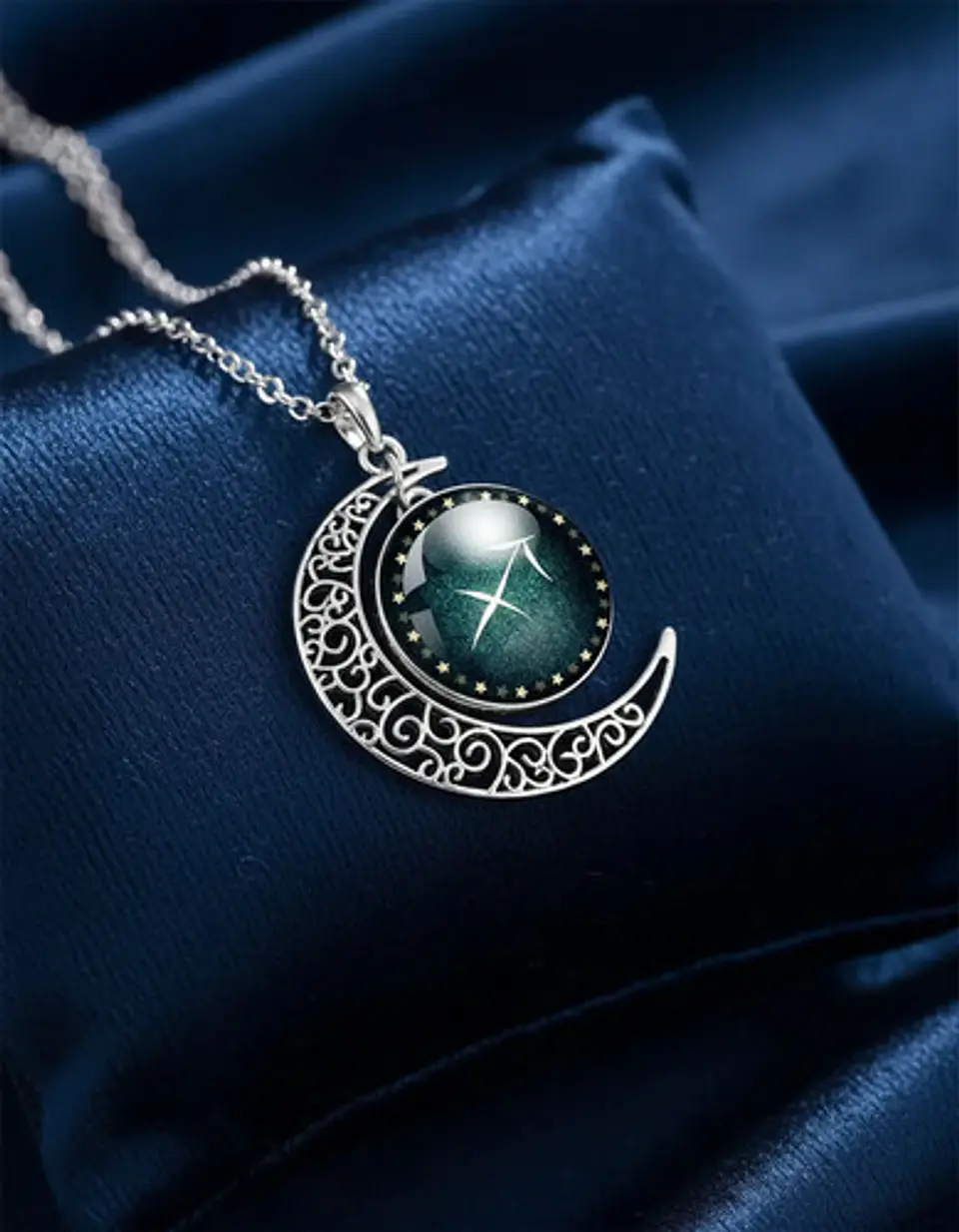 Collar Para Mujer Dije Cabujon Cristal Luna Signos Zodiacal 58