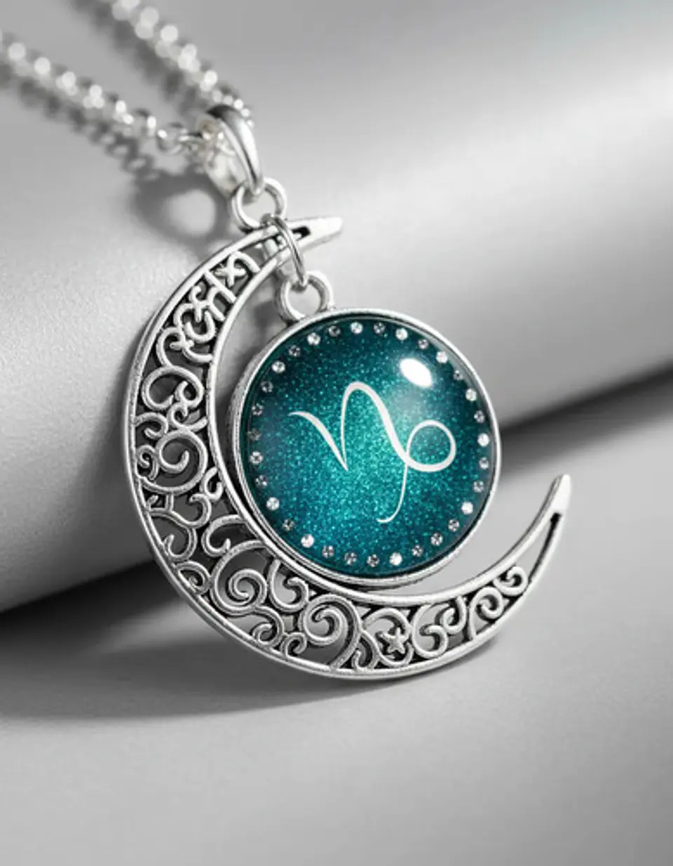 Collar Para Mujer Dije Cabujon Cristal Luna Signos Zodiacal 63