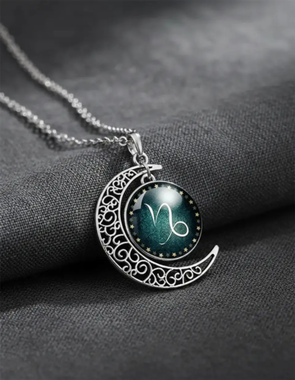 Collar Para Mujer Dije Cabujon Cristal Luna Signos Zodiacal 65