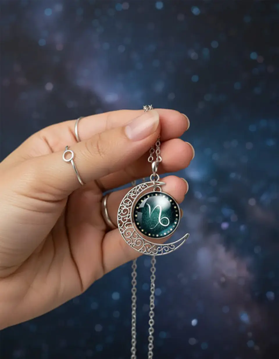 Collar Para Mujer Dije Cabujon Cristal Luna Signos Zodiacal 66