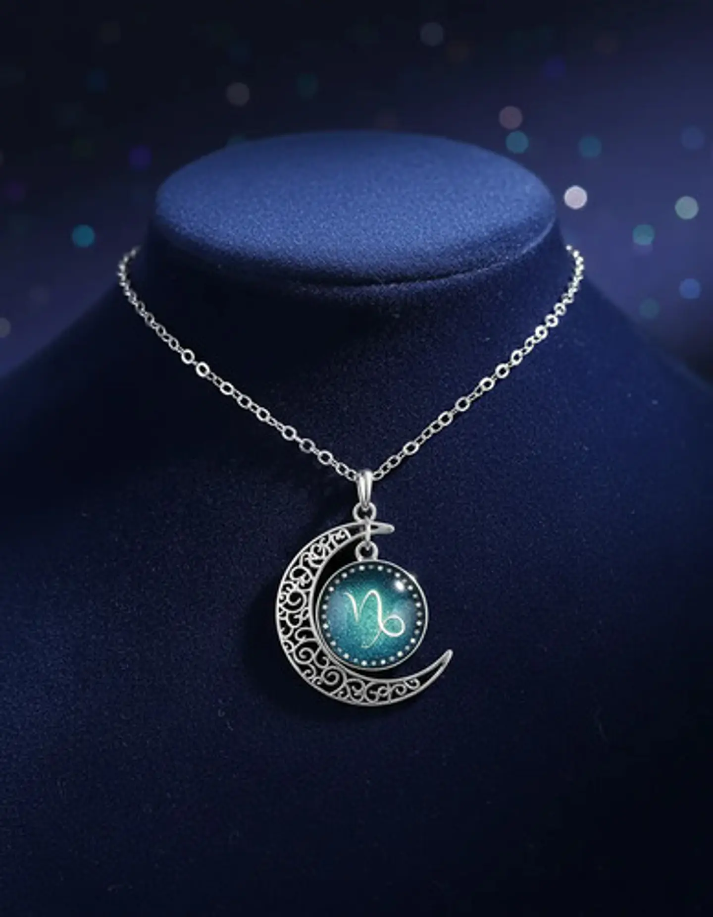 Collar Para Mujer Dije Cabujon Cristal Luna Signos Zodiacal 68