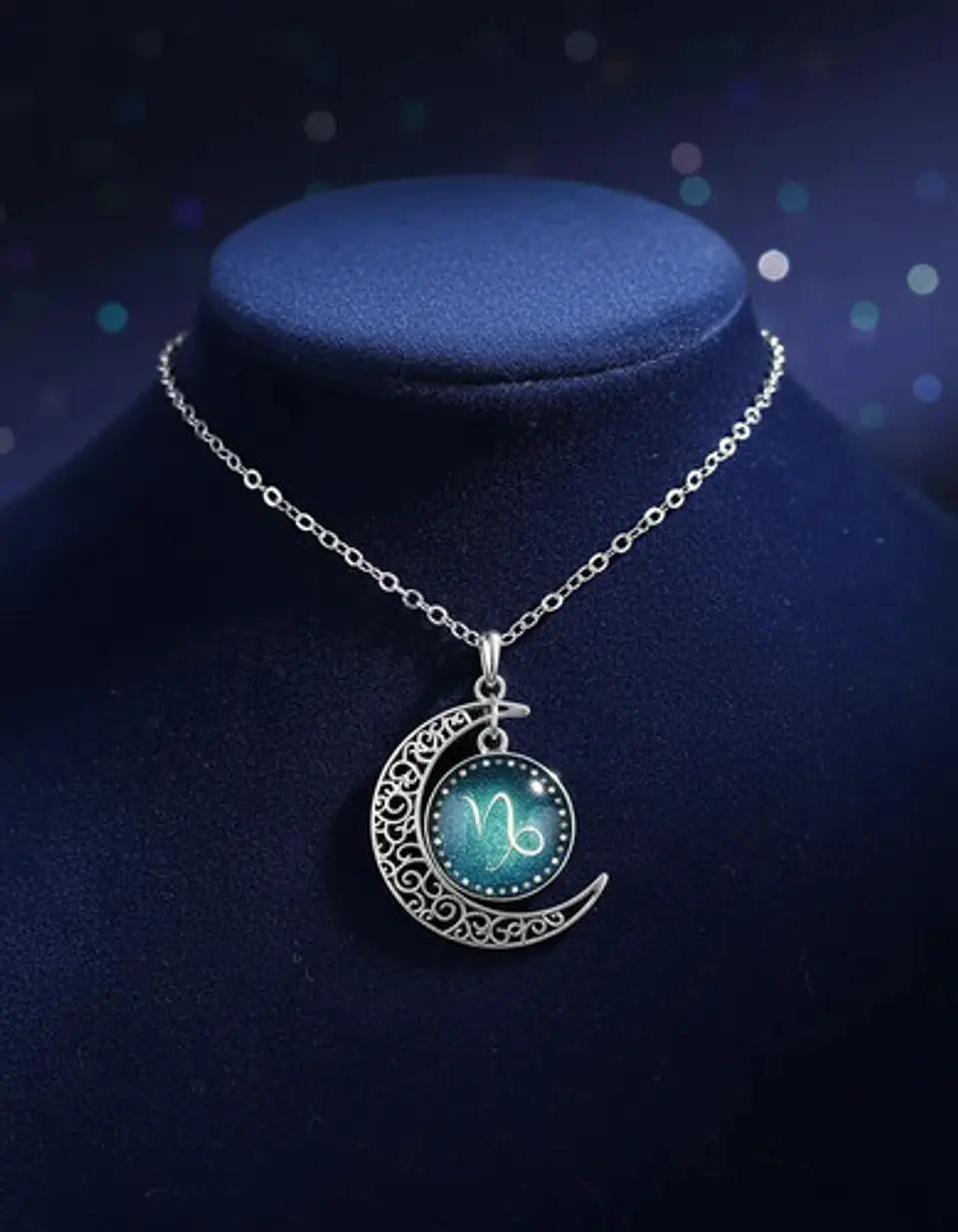 Collar Para Mujer Dije Cabujon Cristal Luna Signos Zodiacal 68