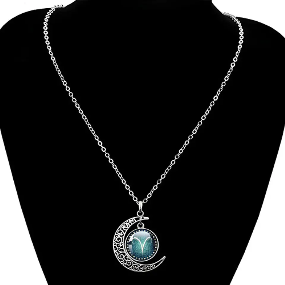 Collar Para Mujer Dije Cabujon Cristal Luna Signos Zodiacal 70