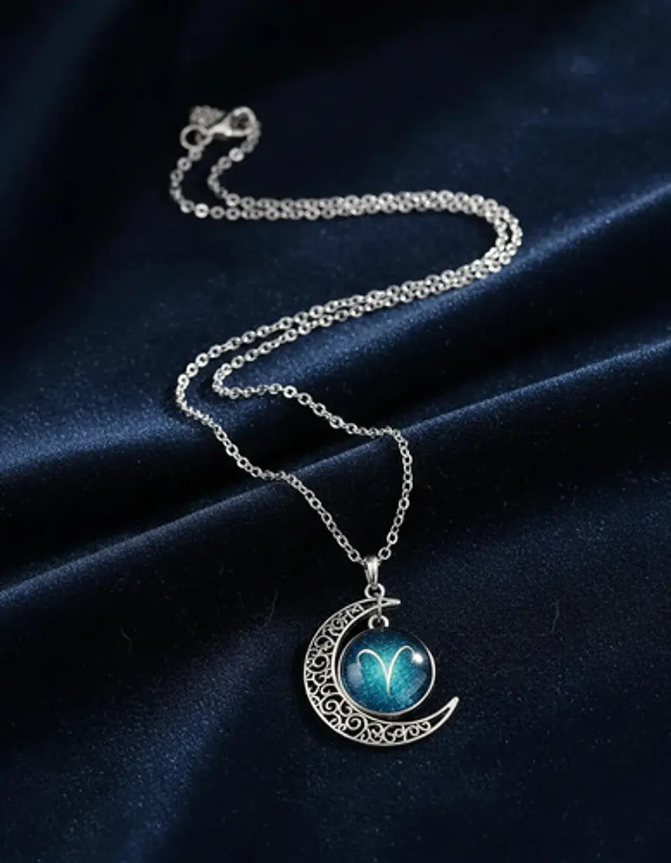 Collar Para Mujer Dije Cabujon Cristal Luna Signos Zodiacal 71
