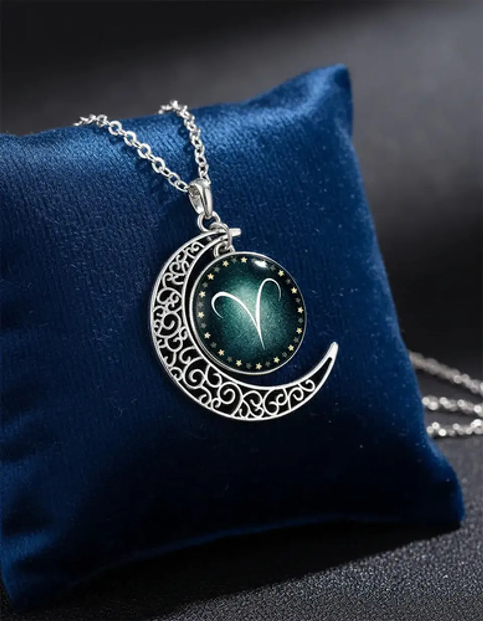 Collar Para Mujer Dije Cabujon Cristal Luna Signos Zodiacal 72