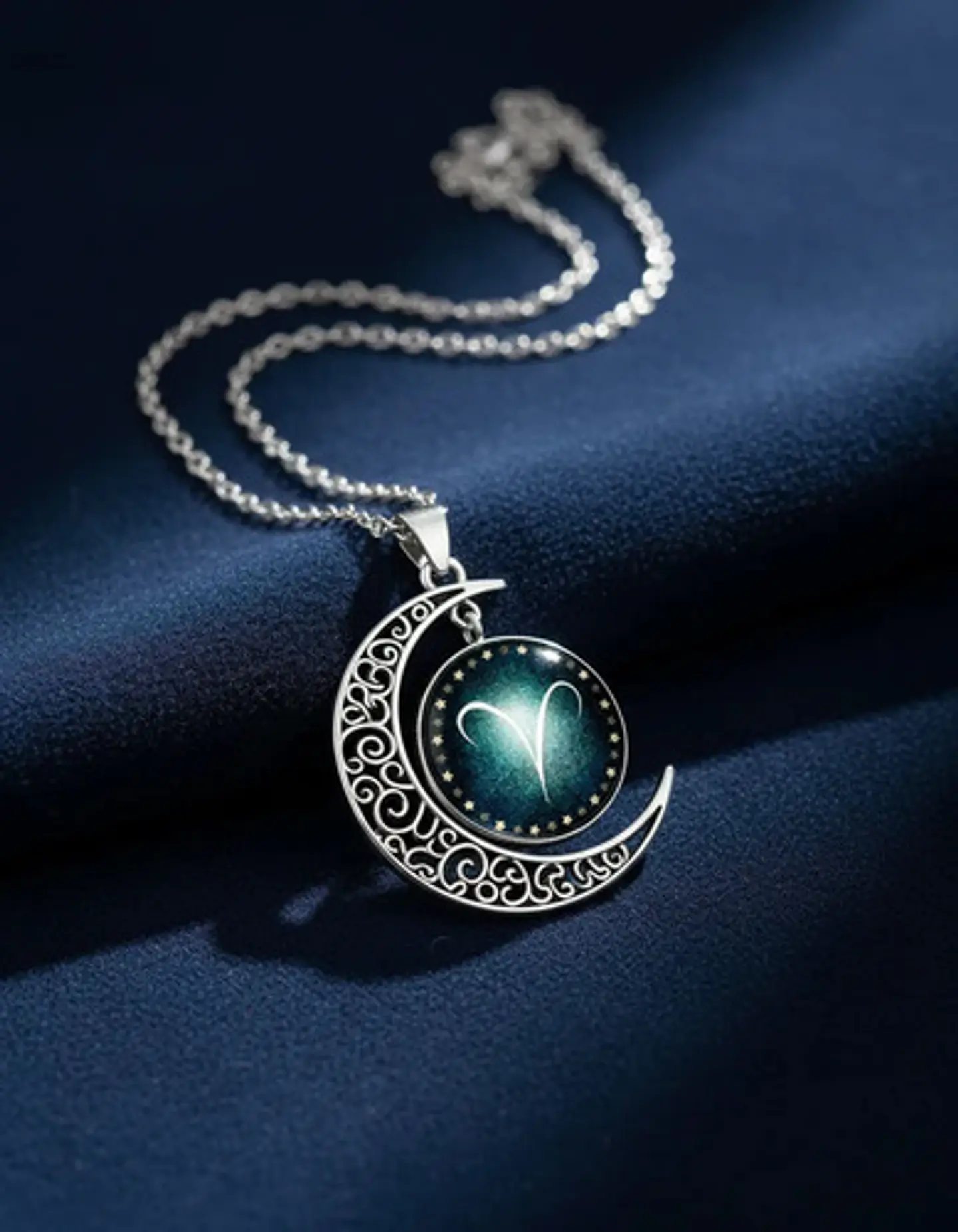 Collar Para Mujer Dije Cabujon Cristal Luna Signos Zodiacal 73