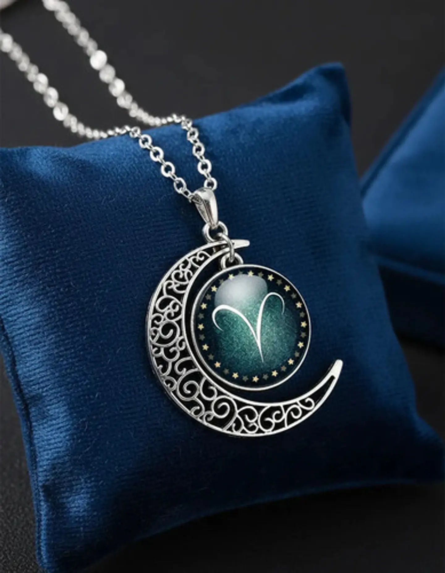 Collar Para Mujer Dije Cabujon Cristal Luna Signos Zodiacal 74
