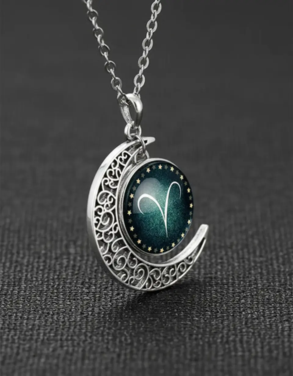 Collar Para Mujer Dije Cabujon Cristal Luna Signos Zodiacal 75