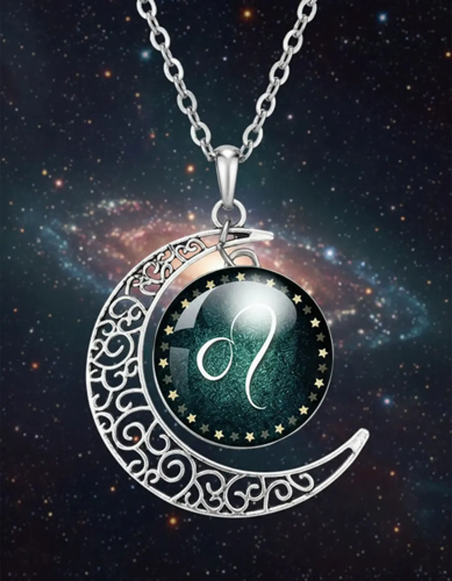 Collar Para Mujer Dije Cabujon Cristal Luna Signos Zodiacal 80