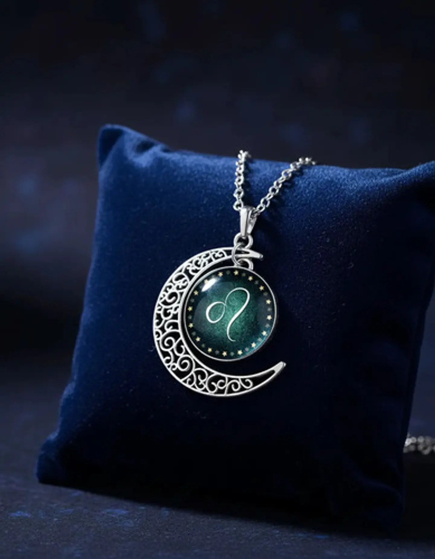 Collar Para Mujer Dije Cabujon Cristal Luna Signos Zodiacal 81