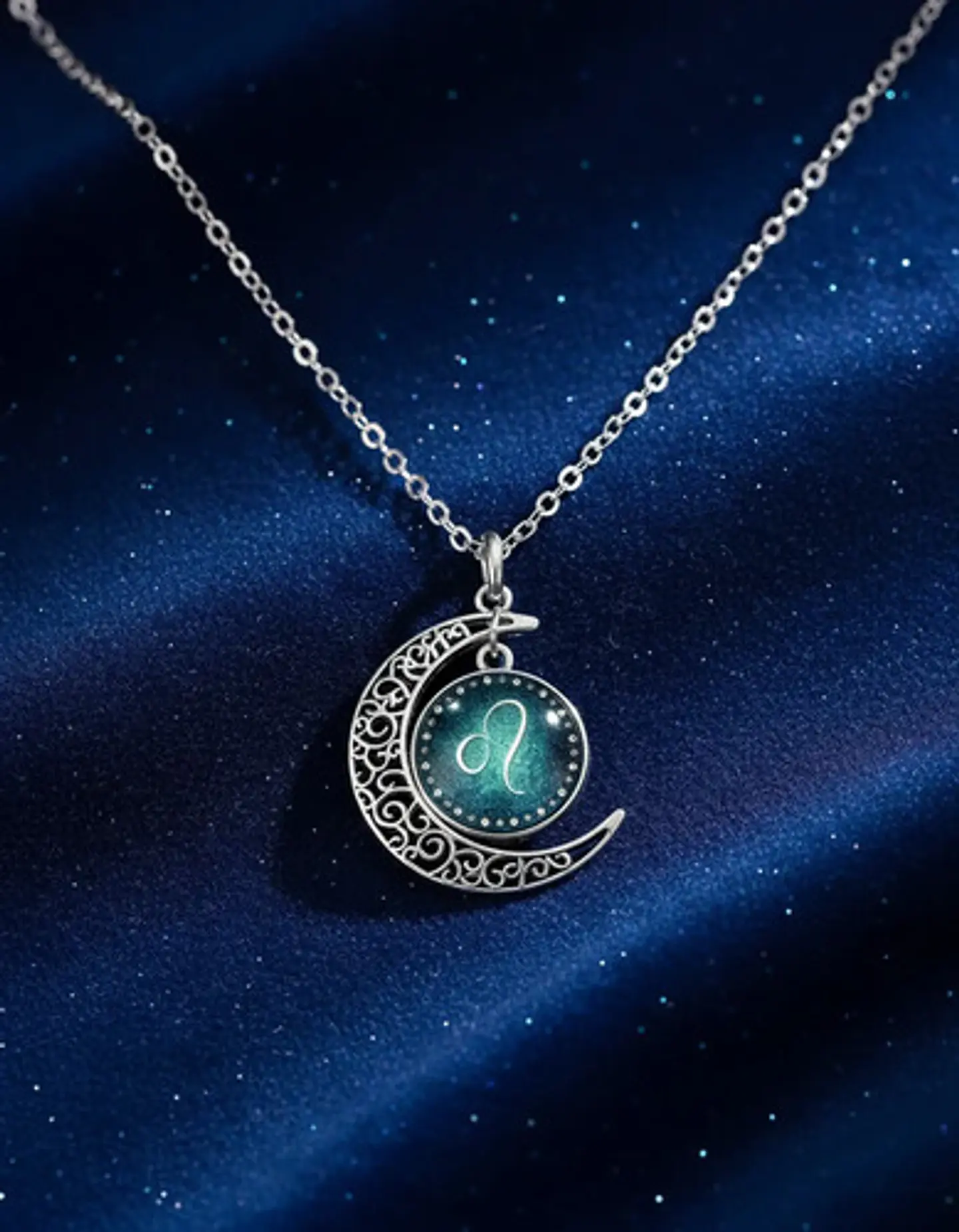 Collar Para Mujer Dije Cabujon Cristal Luna Signos Zodiacal 82