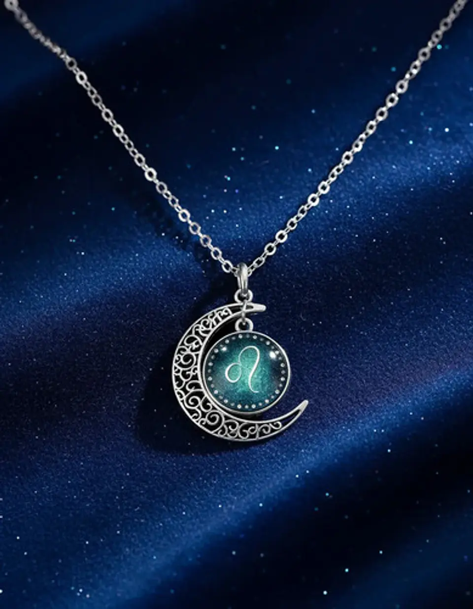 Collar Para Mujer Dije Cabujon Cristal Luna Signos Zodiacal 82