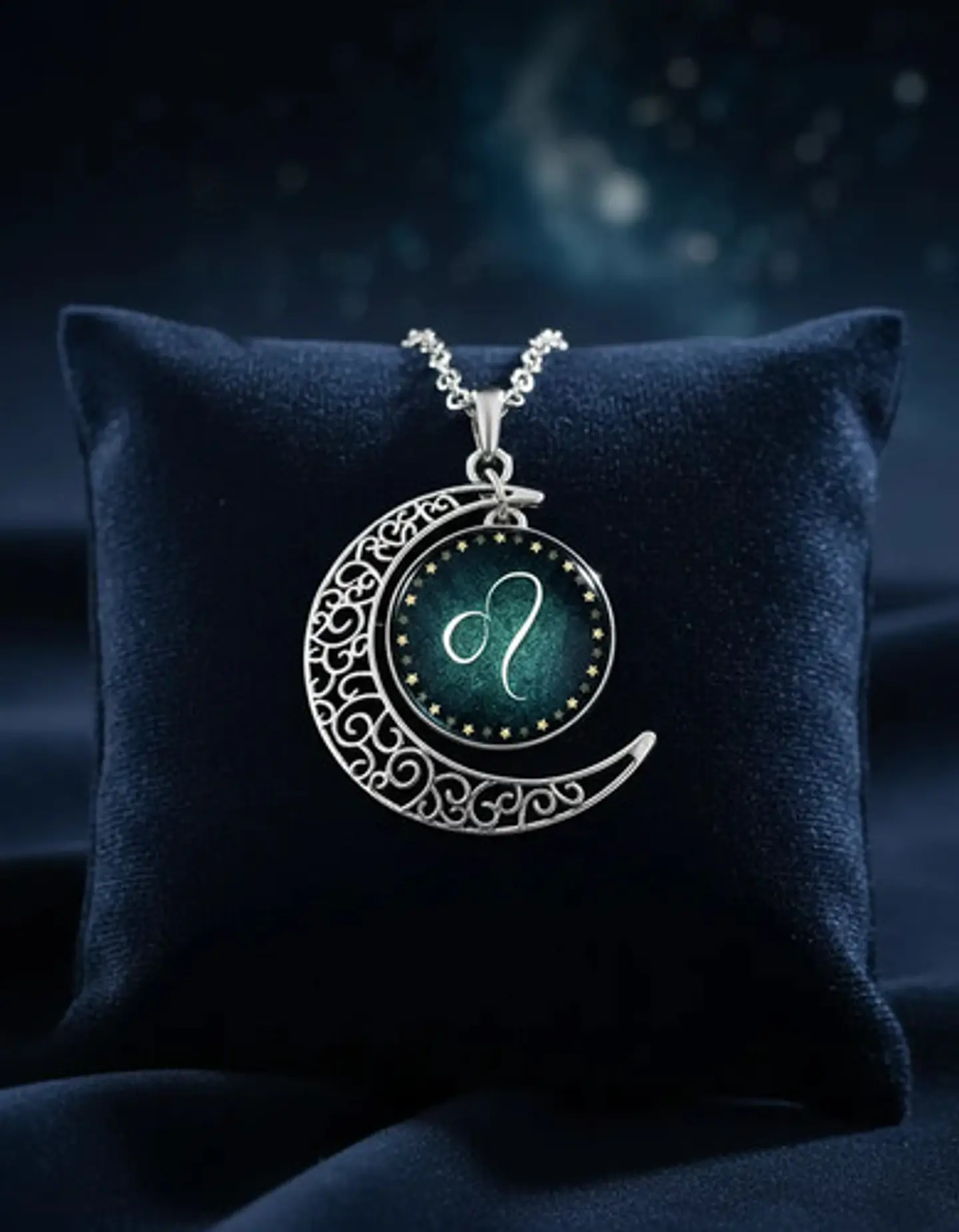 Collar Para Mujer Dije Cabujon Cristal Luna Signos Zodiacal 83