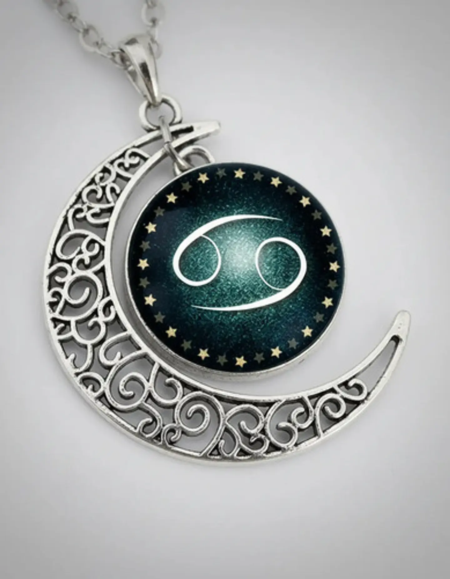 Collar Para Mujer Dije Cabujon Cristal Luna Signos Zodiacal 91